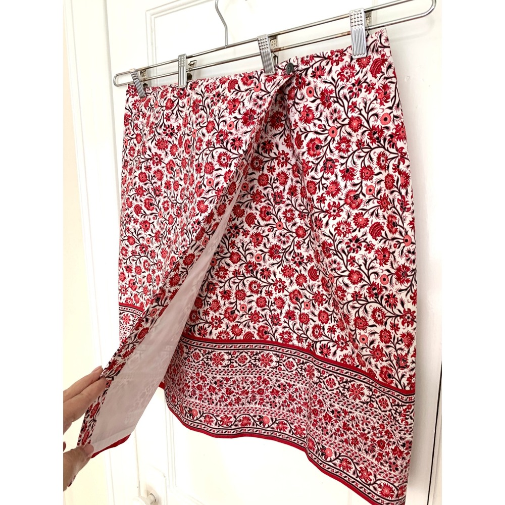 Charter Club Red White Urban Jungle Floral Cotton Wrap Knee Length Skirt 16 - Picture 4 of 14